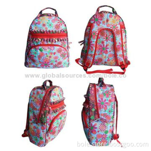 School Backpack, Made of 600D Material with Full Printed Flower Design, OEM and ODM Orders Welcomed